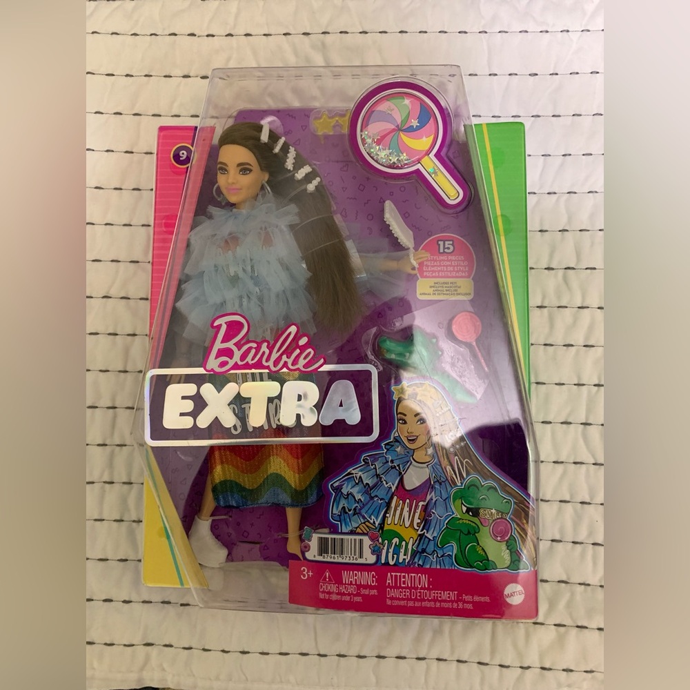 Barbie Extra Doll with Long Brunette Bling Clips Crocodile